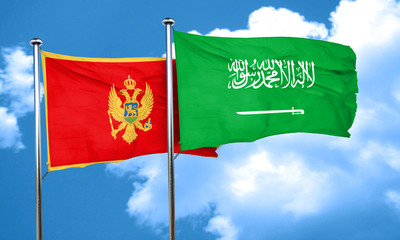 Montenegro flag with Saudi Arabia flag, 3D rendering