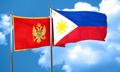 Montenegro flag with Philippines flag, 3D rendering
