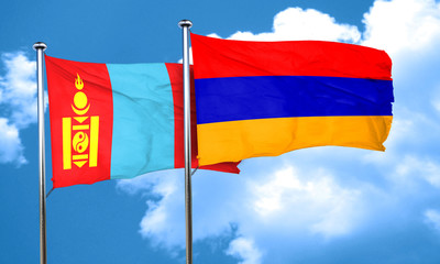 Mongolia flag with Armenia flag, 3D rendering