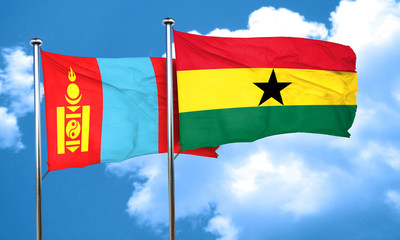 Mongolia flag with Ghana flag, 3D rendering
