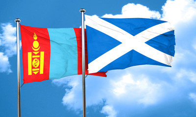 Mongolia flag with Scotland flag, 3D rendering