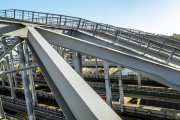 Train "American" bridges over Obvodny canal in St. Petersburg. R