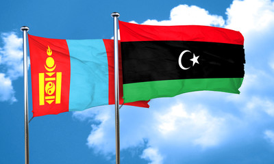 Mongolia flag with Libya flag, 3D rendering