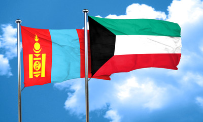 Mongolia flag with Kuwait flag, 3D rendering