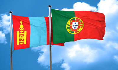 Mongolia flag with Portugal flag, 3D rendering