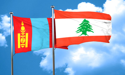 Mongolia flag with Lebanon flag, 3D rendering