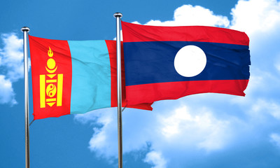 Mongolia flag with Laos flag, 3D rendering