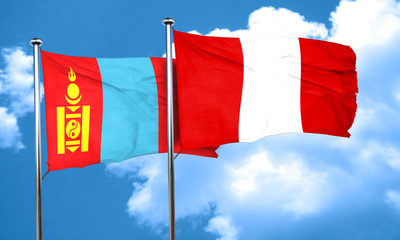 Mongolia flag with Peru flag, 3D rendering