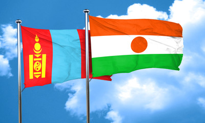 Mongolia flag with Niger flag, 3D rendering