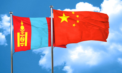 Mongolia flag with China flag, 3D rendering