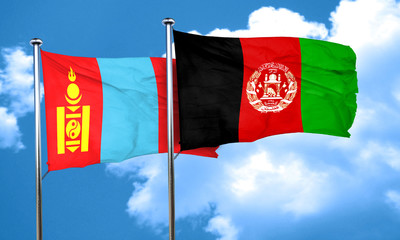 Mongolia flag with afghanistan flag, 3D rendering
