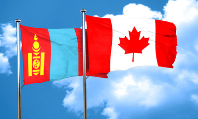 Mongolia flag with Canada flag, 3D rendering
