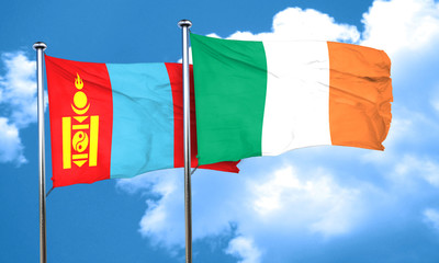 Mongolia flag with Ireland flag, 3D rendering