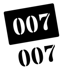 Zero zero seven black rubber stamp on white