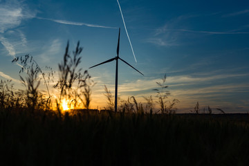 Obraz premium Wind turbines in Kittsee, Austria at evening