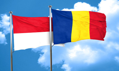 monaco flag with Romania flag, 3D rendering