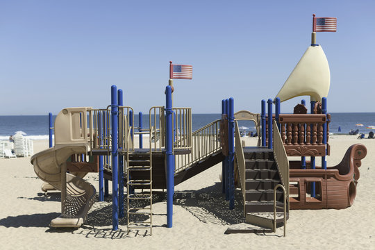A playground made to look like a ship on Virginia Beach, Virginia, USA