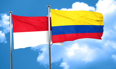 monaco flag with Colombia flag, 3D rendering