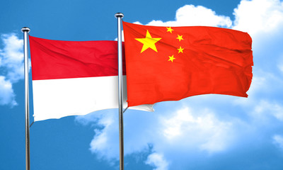 monaco flag with China flag, 3D rendering