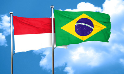 monaco flag with Brazil flag, 3D rendering