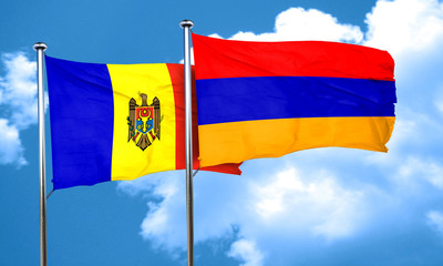 Moldova flag with Armenia flag, 3D rendering