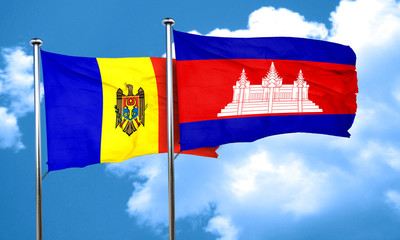 Moldova flag with Cambodia flag, 3D rendering