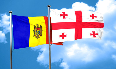 Moldova flag with Georgia flag, 3D rendering