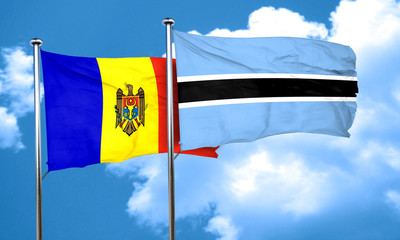 Moldova flag with Botswana flag, 3D rendering