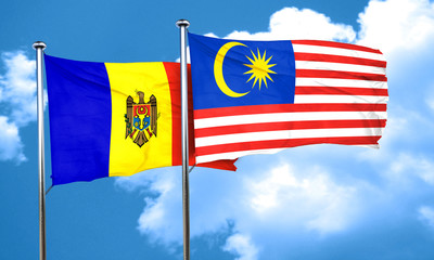 Moldova flag with Malaysia flag, 3D rendering