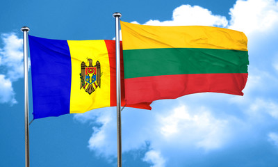 Moldova flag with Lithuania flag, 3D rendering