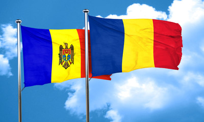 Moldova flag with Romania flag, 3D rendering