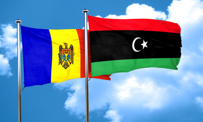 Moldova flag with Libya flag, 3D rendering
