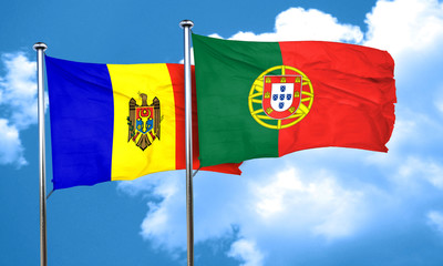 Moldova flag with Portugal flag, 3D rendering