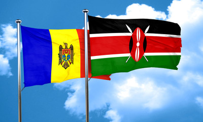 Moldova flag with Kenya flag, 3D rendering