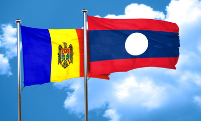 Moldova flag with Laos flag, 3D rendering
