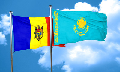 Moldova flag with Kazakhstan flag, 3D rendering
