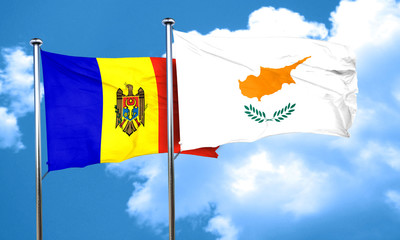 Moldova flag with Cyprus flag, 3D rendering