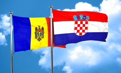 Moldova flag with Croatia flag, 3D rendering
