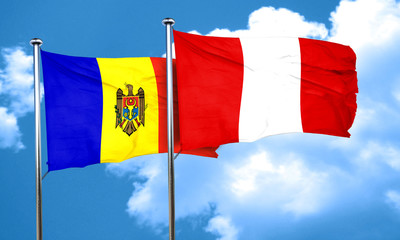 Moldova flag with Peru flag, 3D rendering