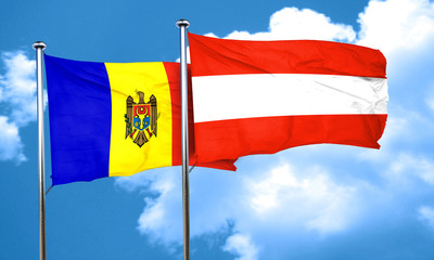 Moldova flag with Austria flag, 3D rendering