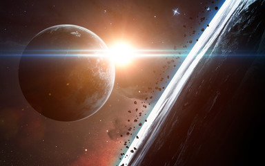 Universe scene with planets, stars and galaxies in outer space showing the beauty of space...