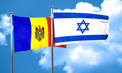 Moldova flag with Israel flag, 3D rendering