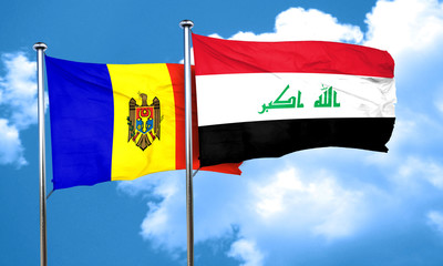 Moldova flag with Iraq flag, 3D rendering