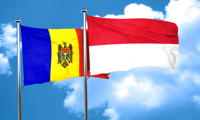 Moldova flag with Indonesia flag, 3D rendering