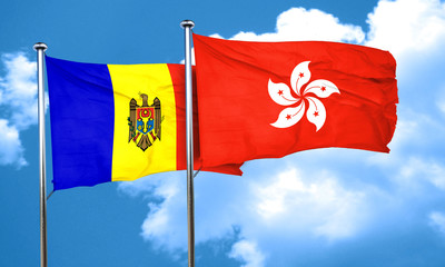 Moldova flag with Hong Kong flag, 3D rendering