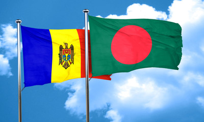 Moldova flag with Bangladesh flag, 3D rendering
