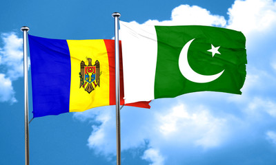 Moldova flag with Pakistan flag, 3D rendering