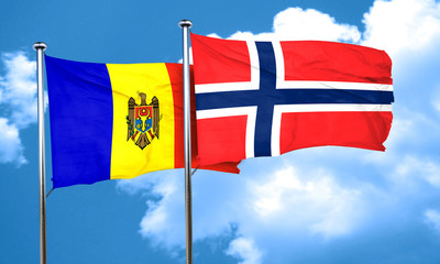 Moldova flag with Norway flag, 3D rendering