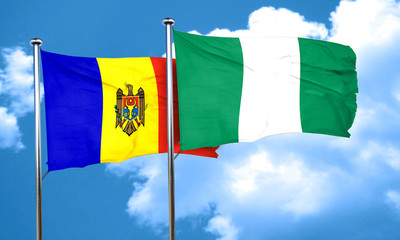Moldova flag with Nigeria flag, 3D rendering