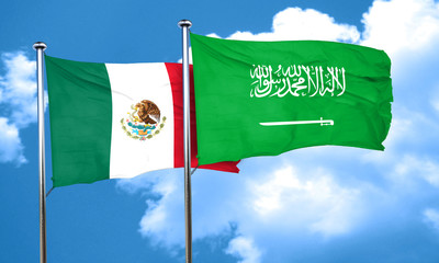 mexico flag with Saudi Arabia flag, 3D rendering